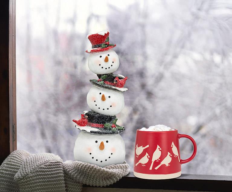 Stacked Snowmen with Cardinals