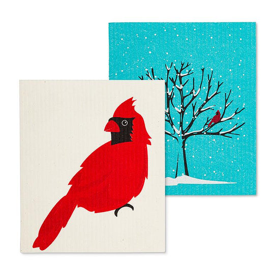 Cardinal & Tree Dishcloths. Set of 2