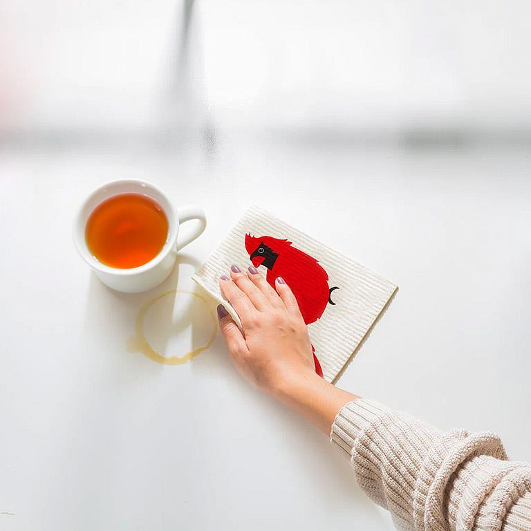 Cardinal & Tree Dishcloths. Set of 2